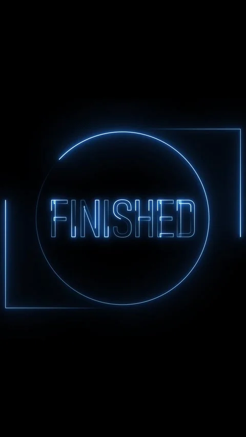Glowing Blue Neon Circle and Square Frames with the Word FINISHED in the Ce.. Stock Footage 337463228