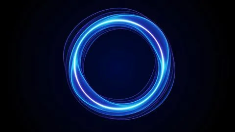 Glowing blue neon circle on dark background for HUD interface, quantum tech.. 库存插图