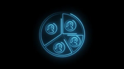 Glowing blue neon circle divided into segments each containing a stylized human Stock Footage 333960884