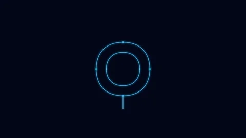 A glowing blue neon circle icon centered on a deep black background 스톡 동영상 338310137