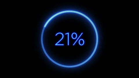 Glowing blue neon circular loading progress bar showing six percent complet.. Stock Footage 333782816