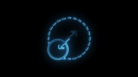 Glowing blue neon circular progress indicator with arrow and dashed line an.. Stock Footage 314558353