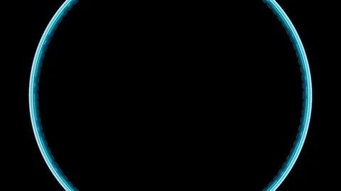 Glowing blue neon circular ring interface element on digital background video Video stock 343611636