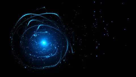 Glowing Blue Neon Circular Wire Emitting Shiny Particles Dark Motion Background Stock Footage 279187716