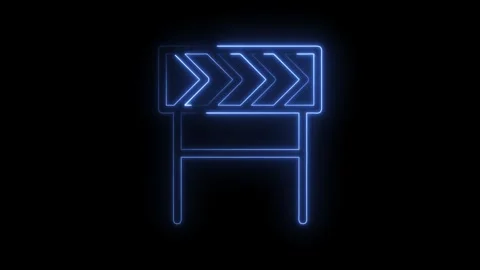Glowing Blue Neon Clapperboard Icon Isolated on Black Background Cinematic .. Stock Footage 315498259