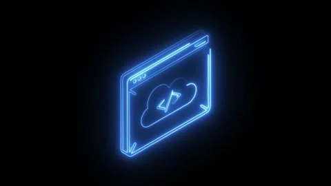 Glowing blue neon cloud coding icon on transparent black background represe.. 스톡 동영상 314711278