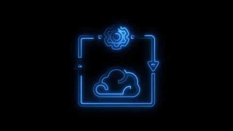 Glowing blue neon cloud computing icon with gear symbol and directional arr.. Stock Footage 314699597
