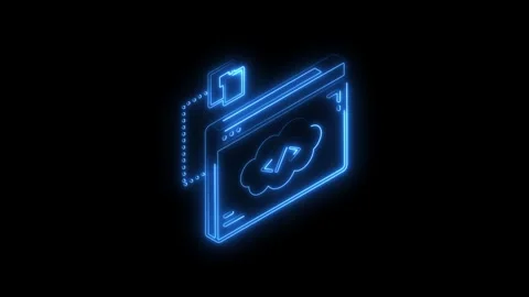 Glowing blue neon cloud computing icon with code symbol inside a browser wi.. Stock Footage 314703213