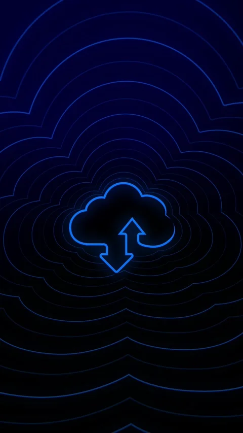 Glowing blue neon cloud computing icon moving Stock Footage 340151648
