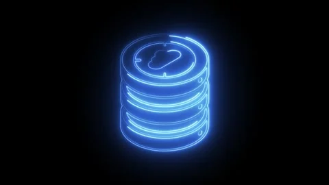 Glowing blue neon cloud database icon isolated on black background futurist.. Stock Footage 314711271