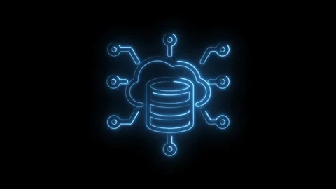 Glowing blue neon cloud database network connection icon abstract digital Stock Footage 333952586