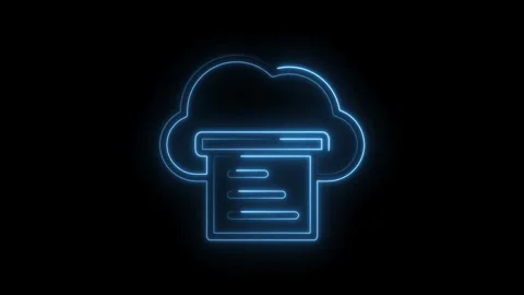 Glowing blue neon cloud with document lines representing cloud storage data.. Stock Footage 346014190