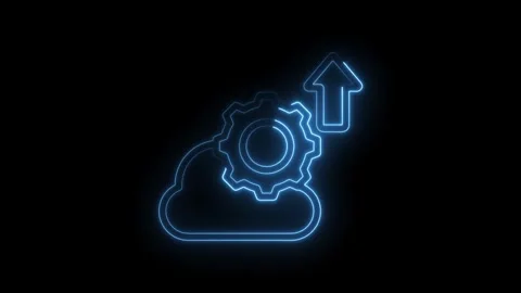 Glowing blue neon cloud with gear and upload arrow animation representing d.. Stock Footage 346014076