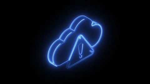 Glowing blue neon cloud icon with warning symbol alert notification error m.. Stock Footage 314711251