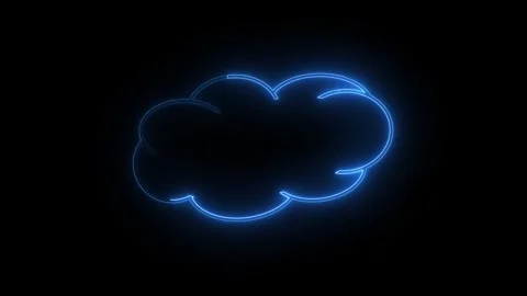 Glowing blue neon cloud icon on dark background 스톡 동영상 346845159