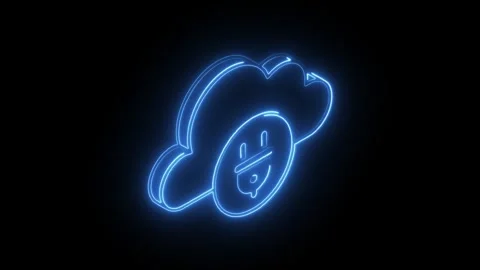 Glowing blue neon cloud with power plug symbol isolated on black background.. Stock Footage 314711279