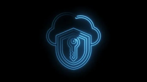Glowing blue neon cloud shield with key symbol digital animation abstract t.. Stock Footage 346014470