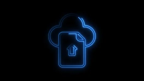 Glowing blue neon cloud upload icon with document symbol on transparent bla.. Stock Footage 314701267