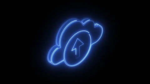 Glowing blue neon cloud upload icon with upward arrow symbol on transparent.. Stock Footage 314711176
