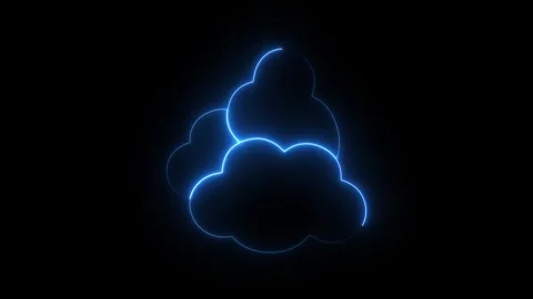 Glowing blue neon clouds icon on dark background 库存影片 346213201