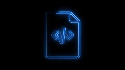 Glowing blue neon code file icon animation on black background futuristic d.. Stock Footage 314701157