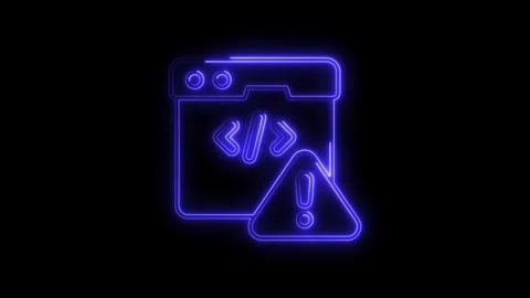 Glowing blue neon code window icon with warning symbol isolated on black ba.. Stock Footage 314701962