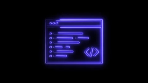 Glowing Blue Neon Code Window Icon Abstract Digital Programming Interface A.. Stock Footage 315654002