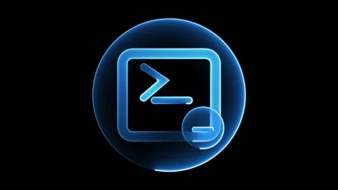 Glowing blue neon command prompt icon Stock Footage 275663258