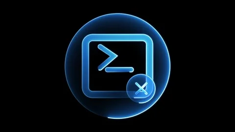 Glowing Blue Neon Command Prompt Icon with Termination Symbol Stock Footage 275663328