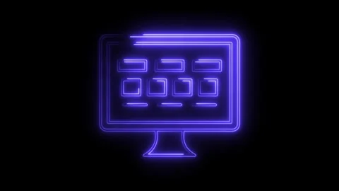 Glowing blue neon computer display with interface elements on black backgro.. 스톡 동영상 308903307