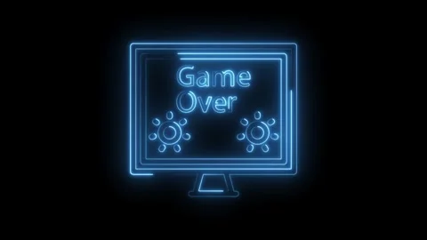 Glowing blue neon computer screen displays game over text with circular gra.. Stock Footage 315496708