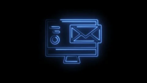 Glowing blue neon computer screen displaying email notification icon and da.. Stock Footage 315497425