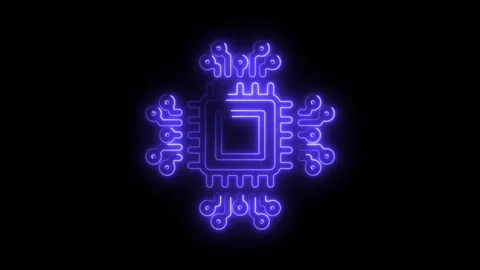 Glowing blue neon cpu circuit board animation on black background technolog.. Stock Footage 314651020