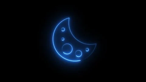 Glowing blue neon crescent moon shape on black background 库存影片 345473911