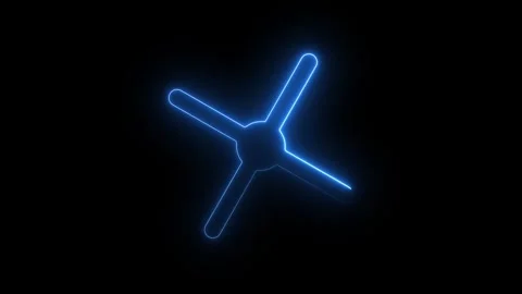 Glowing blue neon cross shape symbol on black background Stock Footage 345704186