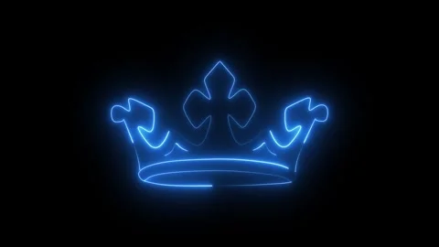 Glowing blue neon crown icon on black background 库存影片 344809835