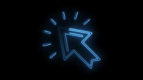 Glowing blue neon cursor icon animated with radiating light pulses on a dar.. Stock Footage 314557958