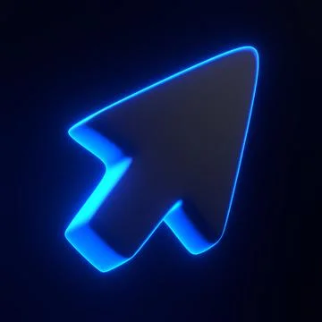 Glowing Blue Neon Cursor Icon on Dark Background Stock Illustration