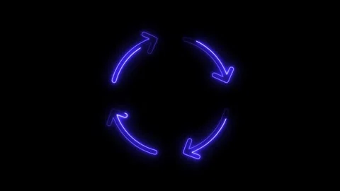 Glowing blue neon cycle arrows forming a circular loop animation on a black.. Stock Footage 314708671