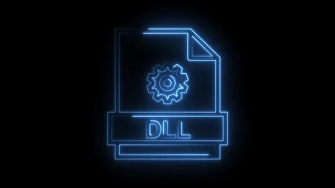 Glowing blue neon D L file icon with gear symbol inside isolated on black b.. Stock Footage 314574414