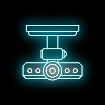 Glowing blue neon dash cam icon for vehicle surveillance Stock Illustration