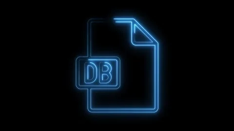 Glowing blue neon database file icon with D B text isolated on black backgr.. Stock Footage 314553415