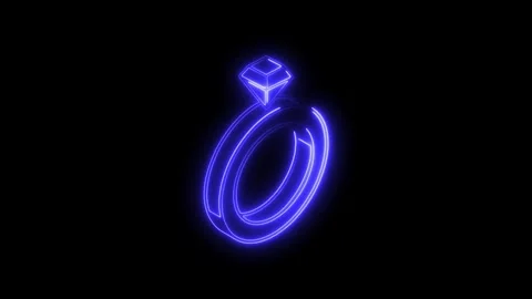 Glowing blue neon diamond ring icon isolated on black background futuristic.. Stock Footage 314706961