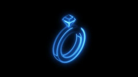 Glowing blue neon diamond ring icon isolated on black background futuristic.. Stock Footage 314706965