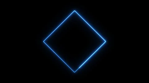 Glowing blue neon diamond shape rotating slowly on black backdrop. Stock-Footage 337520344