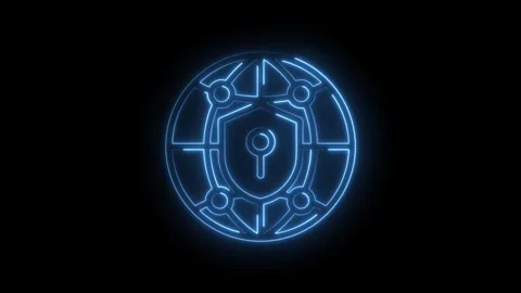 Glowing blue neon digital shield icon with keyhole and globe network grid o.. Stock Footage 346139404