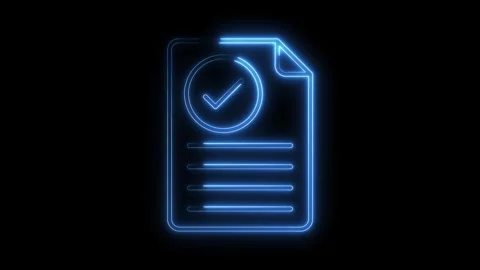 Glowing Blue Neon Document Checkmark Icon Isolated on Black Background for .. Stock Footage 315657340