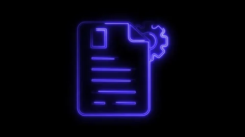 Glowing blue neon document with gear icon symbolizing data processing techn.. Stock Footage 314708870