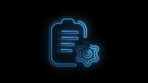 Glowing blue neon document icon with gear symbol representing settings conf.. Stock Footage 314550657