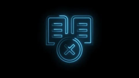 Glowing blue neon document icon with a red cross symbol overlayed on a tran.. Stock Footage 314550808